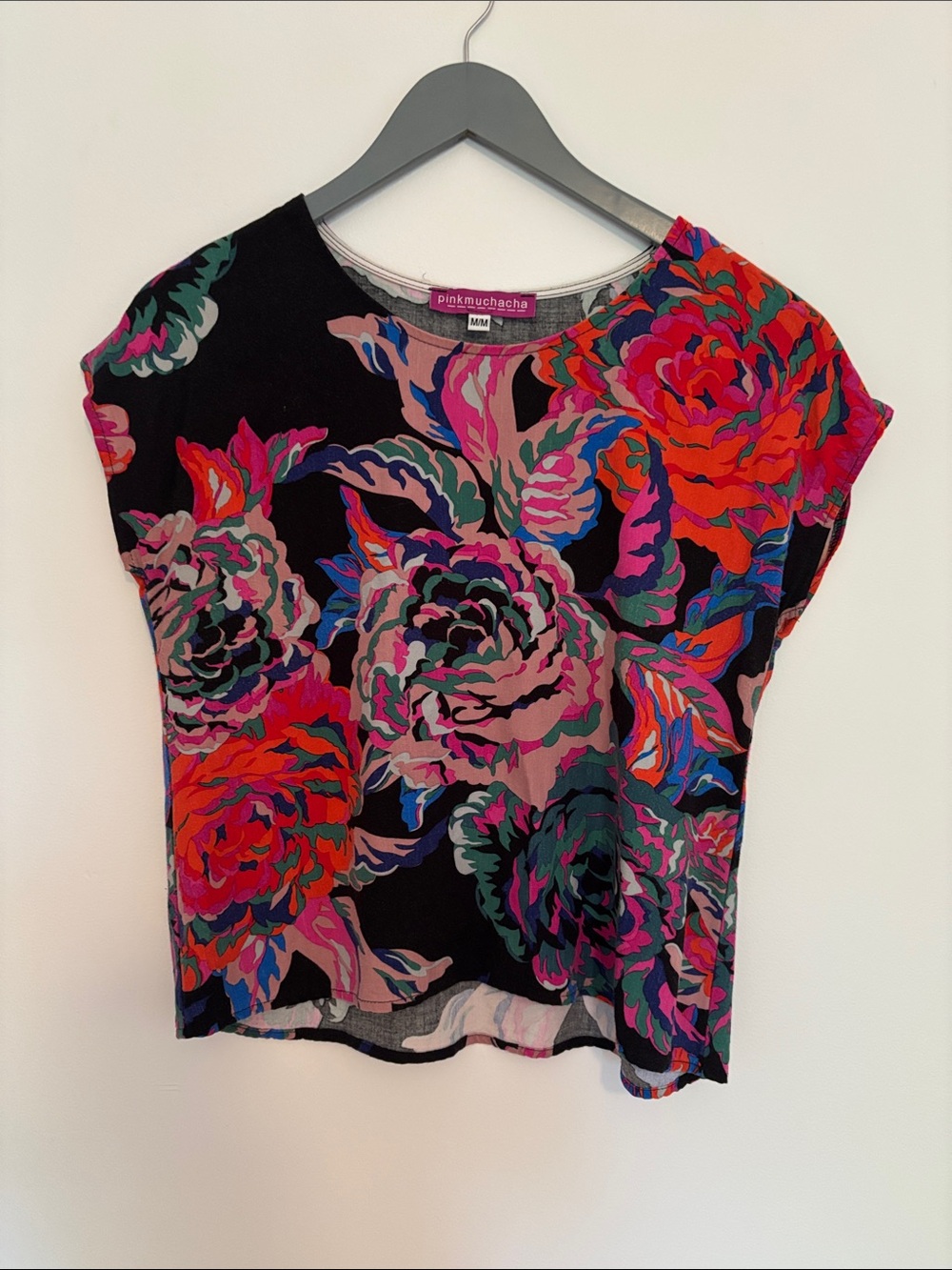 Pinkmuchacha Black Floral Short-Sleeve Tee in Multicolor Bloom